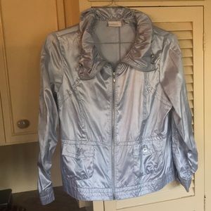 Chico’s Silver Metallic Bomber Jacket SZ 2